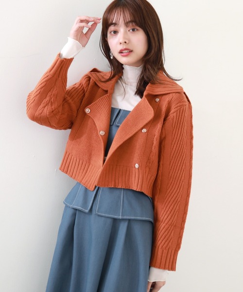 Cheek(チーク)の「ニットライダースジャケット(カーディガン/ボレロ・レディース・アイボリー/グレー/オレンジ・MEDIUM)」の5枚目の写真