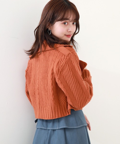 Cheek(チーク)の「ニットライダースジャケット(カーディガン/ボレロ・レディース・アイボリー/グレー/オレンジ・MEDIUM)」の8枚目の写真