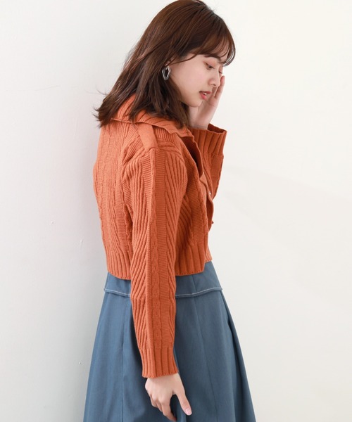 Cheek(チーク)の「ニットライダースジャケット(カーディガン/ボレロ・レディース・アイボリー/グレー/オレンジ・MEDIUM)」の17枚目の写真