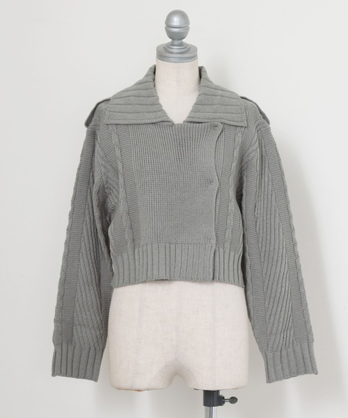 Cheek(チーク)の「ニットライダースジャケット(カーディガン/ボレロ・レディース・アイボリー/グレー/オレンジ・MEDIUM)」の15枚目の写真