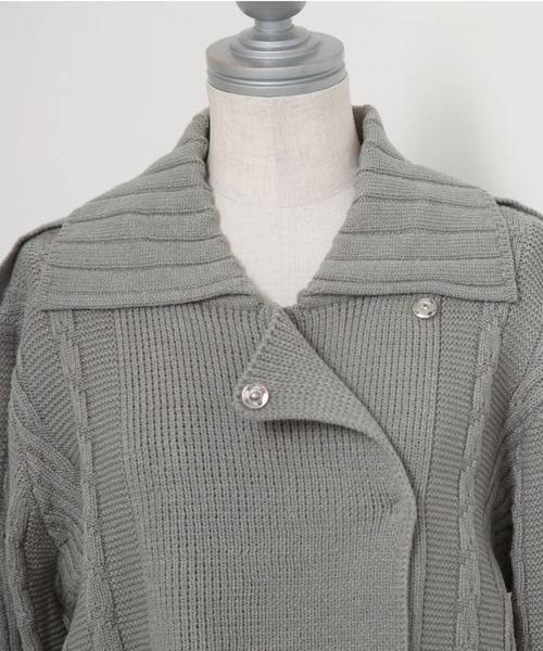 Cheek(チーク)の「ニットライダースジャケット(カーディガン/ボレロ・レディース・アイボリー/グレー/オレンジ・MEDIUM)」の6枚目の写真