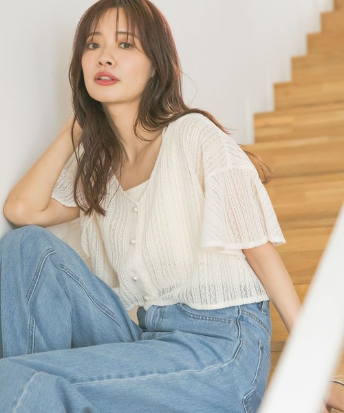 カーディガン 「追加1」ラッセルレースアンサンブルSS　104216 レディース mysty woman カーディガン 「追加1」ラッセルレースアンサンブル
