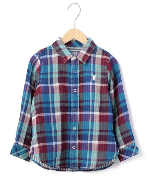 coen（コーエン）の「【coen kids】ダブルガーゼビックチェックシャツ(100～150cm)（シャツ/ブラウス・キッズ・ピンク/オレンジ/ターコイズブルー・140/100/110/150/120/130）」の2枚目の写真