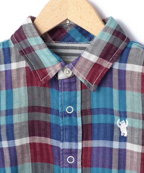 coen（コーエン）の「【coen kids】ダブルガーゼビックチェックシャツ(100～150cm)（シャツ/ブラウス・キッズ・ピンク/オレンジ/ターコイズブルー・140/100/110/150/120/130）」の5枚目の写真