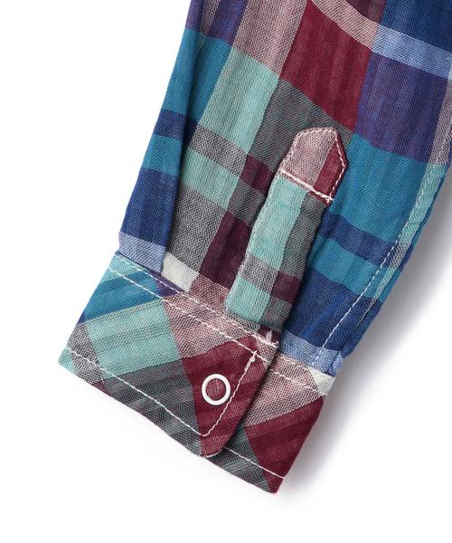 coen（コーエン）の「【coen kids】ダブルガーゼビックチェックシャツ(100～150cm)（シャツ/ブラウス・キッズ・ピンク/オレンジ/ターコイズブルー・140/100/110/150/120/130）」の6枚目の写真