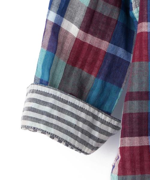 coen（コーエン）の「【coen kids】ダブルガーゼビックチェックシャツ(100～150cm)（シャツ/ブラウス・キッズ・ピンク/オレンジ/ターコイズブルー・140/100/110/150/120/130）」の4枚目の写真