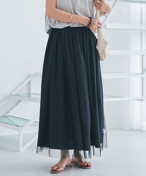 un dix cors（アンディコール）の「《リバーシブルで着られる》チュールスカート（スカート・レディース・ブラック/グリーン/グレイッシュベージュ/アイボリー/ブラウン・FREE）」の2枚目の写真