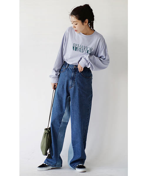 e-zakkamania stores(イーザッカマニアストアーズ)の「フリンジロゴ ロングTシャツ(Tシャツ/カットソー・レディース・ライトブルー/ホワイト/ライトイエロー・フリー)」の5枚目の写真
