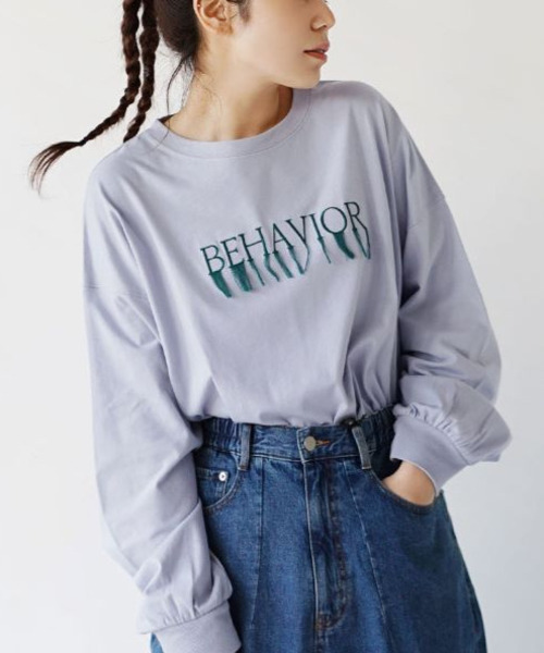e-zakkamania stores(イーザッカマニアストアーズ)の「フリンジロゴ ロングTシャツ(Tシャツ/カットソー・レディース・ライトブルー/ホワイト/ライトイエロー・フリー)」の7枚目の写真