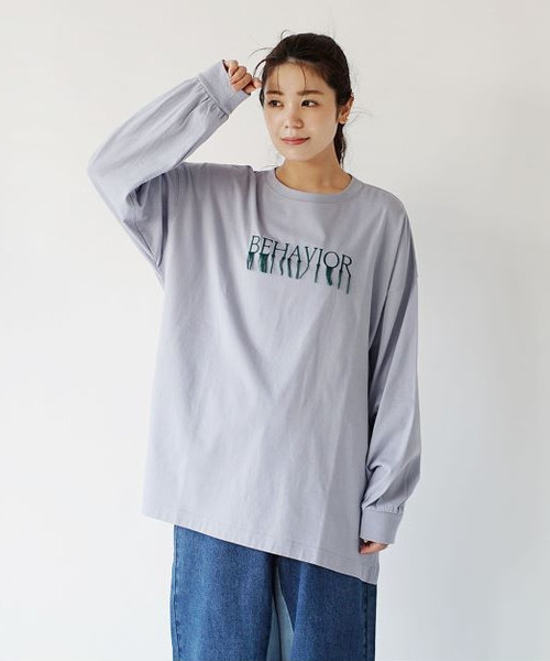 e-zakkamania stores(イーザッカマニアストアーズ)の「フリンジロゴ ロングTシャツ(Tシャツ/カットソー・レディース・ライトブルー/ホワイト/ライトイエロー・フリー)」の8枚目の写真