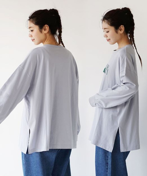 e-zakkamania stores(イーザッカマニアストアーズ)の「フリンジロゴ ロングTシャツ(Tシャツ/カットソー・レディース・ライトブルー/ホワイト/ライトイエロー・フリー)」の9枚目の写真