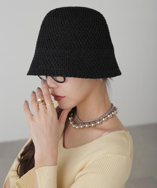 FREE'S MART（フリーズマート）の「ハニカム柄サーモダウンハット（ハット・レディース・パープル/ホワイト/ブラック・ﾌﾘ-）」の5枚目の写真