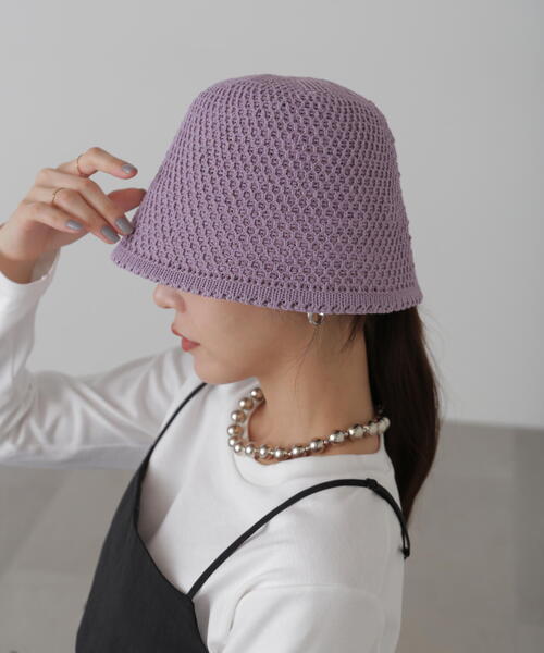 FREE'S MART（フリーズマート）の「ハニカム柄サーモダウンハット（ハット・レディース・パープル/ホワイト/ブラック・ﾌﾘ-）」の12枚目の写真