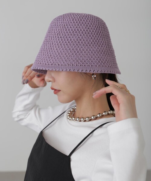 FREE'S MART（フリーズマート）の「ハニカム柄サーモダウンハット（ハット・レディース・パープル/ホワイト/ブラック・ﾌﾘ-）」の14枚目の写真