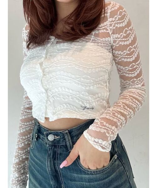 EVRIS（エヴリス）の「クロップドレーストップス（Tシャツ/カットソー・レディース・ホワイト/ブルー/ブラック・FREE）」の2枚目の写真