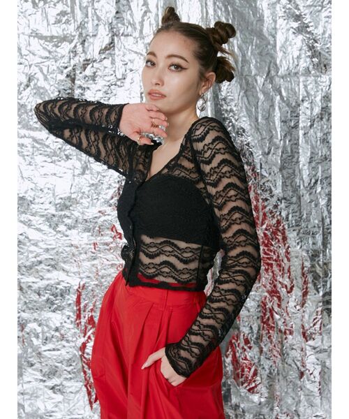 EVRIS（エヴリス）の「クロップドレーストップス（Tシャツ/カットソー・レディース・ホワイト/ブルー/ブラック・FREE）」の4枚目の写真