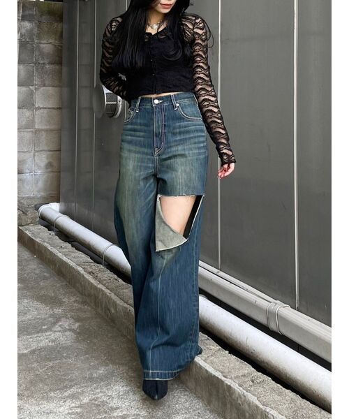 EVRIS（エヴリス）の「クロップドレーストップス（Tシャツ/カットソー・レディース・ホワイト/ブルー/ブラック・FREE）」の5枚目の写真