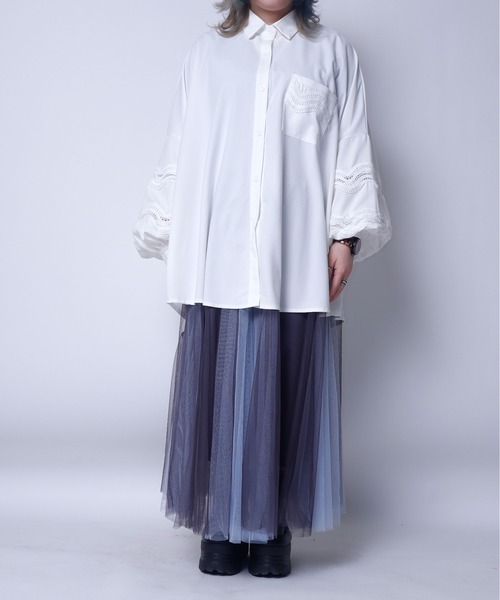 rovtski（ロフトスキー）の「レース切換えドルマンブラウス（シャツ/ブラウス・レディース・ホワイト/ブラック・FREE）」の8枚目の写真