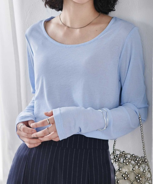 RANAN(ラナン)の「レディシルエットシアートップス(Tシャツ/カットソー・レディース・サックスブルー/ブラック/オフホワイト/ピンク/ライム・M/S/L/LL)」の1枚目の写真