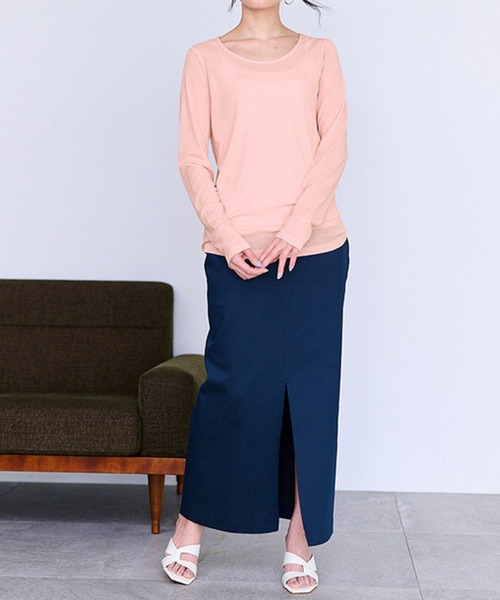 RANAN(ラナン)の「レディシルエットシアートップス(Tシャツ/カットソー・レディース・サックスブルー/ブラック/オフホワイト/ピンク/ライム・M/S/L/LL)」の6枚目の写真