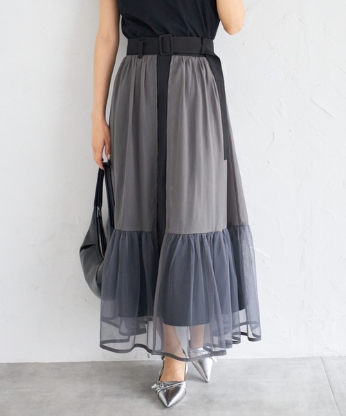 tocco closet(トッコ クローゼット)の「【ZOZO限定】ベルト付きティアードスカート(スカート・レディース・ネイビー/ブラック/ダークグレー・M)」の1枚目の写真