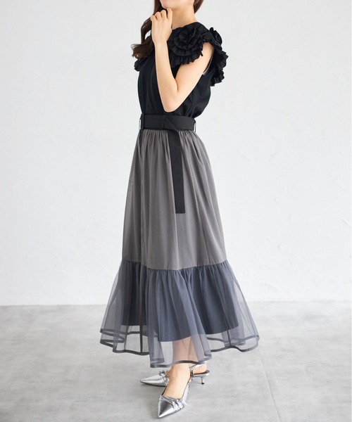 tocco closet(トッコ クローゼット)の「【ZOZO限定】ベルト付きティアードスカート(スカート・レディース・ネイビー/ブラック/ダークグレー・M)」の5枚目の写真