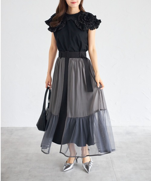 tocco closet(トッコ クローゼット)の「【ZOZO限定】ベルト付きティアードスカート(スカート・レディース・ネイビー/ブラック/ダークグレー・M)」の6枚目の写真
