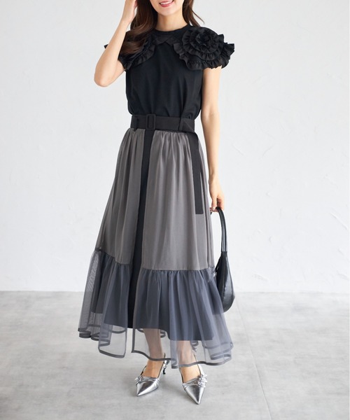 tocco closet(トッコ クローゼット)の「【ZOZO限定】ベルト付きティアードスカート(スカート・レディース・ネイビー/ブラック/ダークグレー・M)」の8枚目の写真