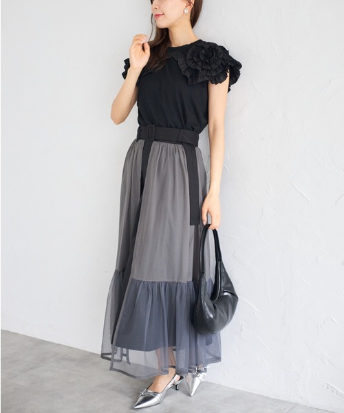 tocco closet(トッコ クローゼット)の「【ZOZO限定】ベルト付きティアードスカート(スカート・レディース・ネイビー/ブラック/ダークグレー・M)」の4枚目の写真