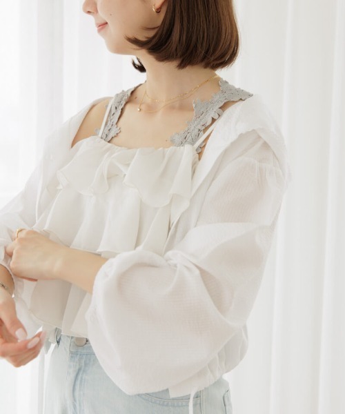 flower（フラワー）の「バックレースキャミ（キャミソール・レディース・グレー/アイボリー/ピンク・FREE）」の5枚目の写真