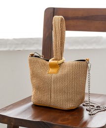 ベージュ レザー かごバッグ　ストロー　ショルダー round_straw_beach_bags_summer_