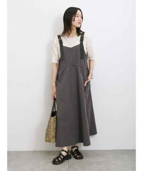 Samansa Mos2 blue（サマンサモスモスブルー）の「ウエストドロストジャンパースカート（ワンピース・レディース・カーキ/チャコールグレー/ブラック・F）」の6枚目の写真