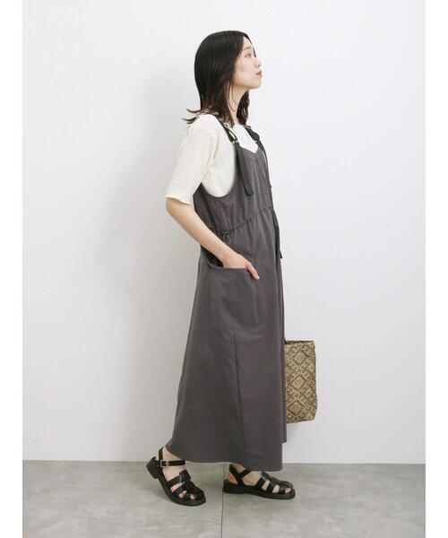 Samansa Mos2 blue（サマンサモスモスブルー）の「ウエストドロストジャンパースカート（ワンピース・レディース・カーキ/チャコールグレー/ブラック・F）」の7枚目の写真