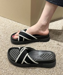 厚底サンダル ねじり配色クロスサンダル夏