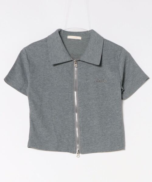 frunco(フランコ)の「襟付ジップリブTシャツ(Tシャツ/カットソー・レディース・グレー/ホワイト/ピンク・MEDIUM)」の2枚目の写真
