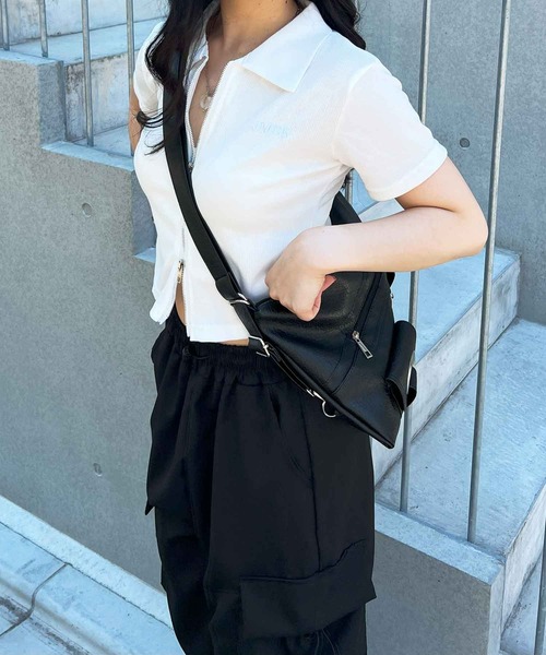 frunco(フランコ)の「襟付ジップリブTシャツ(Tシャツ/カットソー・レディース・グレー/ホワイト/ピンク・MEDIUM)」の6枚目の写真