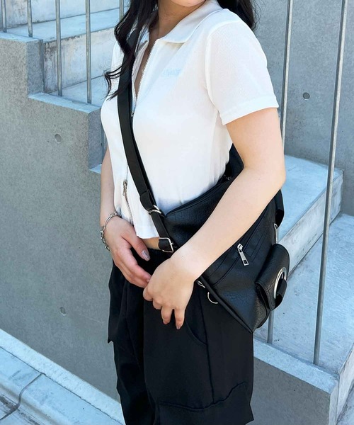 frunco(フランコ)の「襟付ジップリブTシャツ(Tシャツ/カットソー・レディース・グレー/ホワイト/ピンク・MEDIUM)」の7枚目の写真