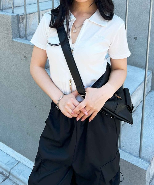 frunco(フランコ)の「襟付ジップリブTシャツ(Tシャツ/カットソー・レディース・グレー/ホワイト/ピンク・MEDIUM)」の8枚目の写真