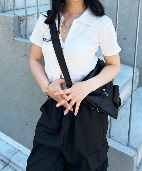 frunco(フランコ)の「襟付ジップリブTシャツ(Tシャツ/カットソー・レディース・グレー/ホワイト/ピンク・MEDIUM)」の9枚目の写真