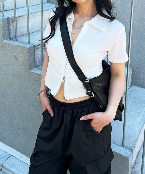 frunco(フランコ)の「襟付ジップリブTシャツ(Tシャツ/カットソー・レディース・グレー/ホワイト/ピンク・MEDIUM)」の10枚目の写真