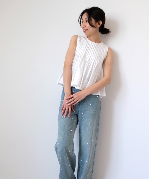 DOLLUPOOPS（ドールアップウップス）の「【ZOZO限定商品】ピンタックフレアノースリーブ（シャツ/ブラウス・レディース・ブラック/ホワイト・38）」の10枚目の写真