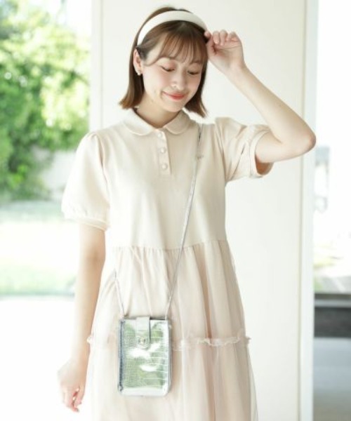 F i.n.t（フィント）の「チュールドッキングポロミニワンピース/fint（ワンピース・レディース・ライトグレー/ブラック/ピンクベージュ・FREE）」の4枚目の写真