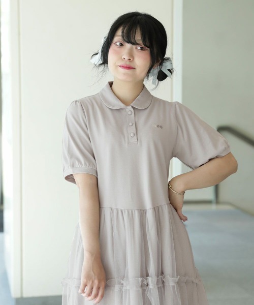 F i.n.t（フィント）の「チュールドッキングポロミニワンピース/fint（ワンピース・レディース・ライトグレー/ブラック/ピンクベージュ・FREE）」の5枚目の写真