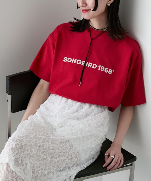 forksy.(フォルクシー)の「【forksy.】フロッキーロゴプリントTシャツ(Tシャツ/カットソー・レディース・ブラック/オフホワイト/レッド/ネイビー・FREE)」の4枚目の写真