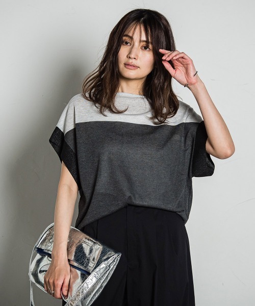 MAYSON GREY(メイソングレイ)の「UVカット配色ハイゲージニットPO≪手洗い可能≫(ニット/セーター・レディース・グリーン系その他/ブルー/ライトグレー/チャコールグレー/ボルドー・M)」の2枚目の写真