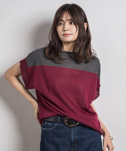 MAYSON GREY(メイソングレイ)の「UVカット配色ハイゲージニットPO≪手洗い可能≫(ニット/セーター・レディース・グリーン系その他/ブルー/ライトグレー/チャコールグレー/ボルドー・M)」の5枚目の写真