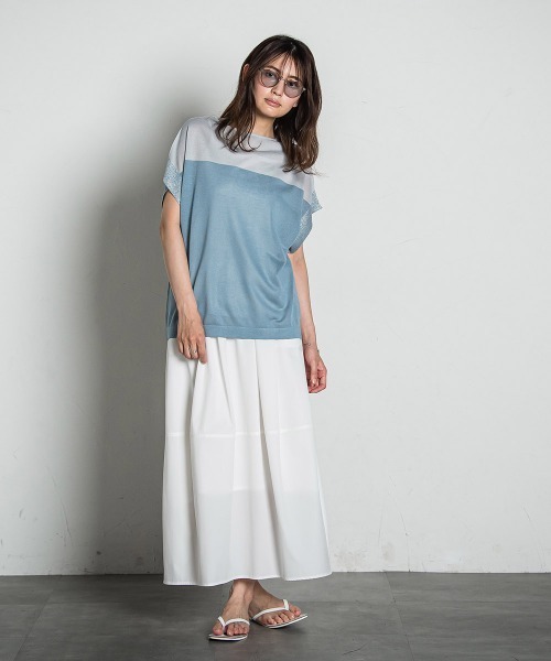 MAYSON GREY(メイソングレイ)の「UVカット配色ハイゲージニットPO≪手洗い可能≫(ニット/セーター・レディース・グリーン系その他/ブルー/ライトグレー/チャコールグレー/ボルドー・M)」の16枚目の写真