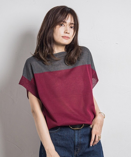 ニット セーター UVカット配色ハイゲージニットPO「手洗い可能」 レディース MAYSON GREY ニット セーター UVカット配色ハイゲージニットPO