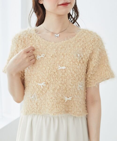 MAJESTIC LEGON(マジェスティックレゴン)の「アソートビジューシャーリングT(Tシャツ/カットソー・レディース・ブラック/アイボリー/ベージュ・MEDIUM)」の1枚目の写真
