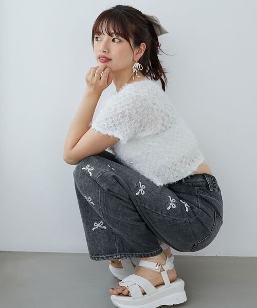 MAJESTIC LEGON(マジェスティックレゴン)の「アソートビジューシャーリングT(Tシャツ/カットソー・レディース・ブラック/アイボリー/ベージュ・MEDIUM)」の6枚目の写真